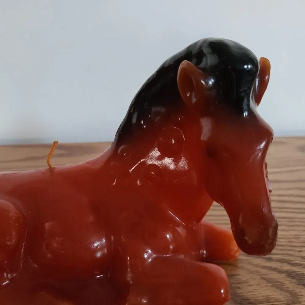 Vintage Candle Novelty Wax Candle Reclining Chestnut Quarter Horse Thoroughbred